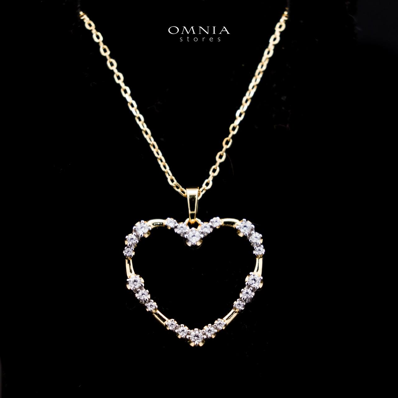 Omnia Bashair Golden Heart Necklace in 925 Silver with High-Quality White Simulated Diamonds - OMNIASTORES UAE