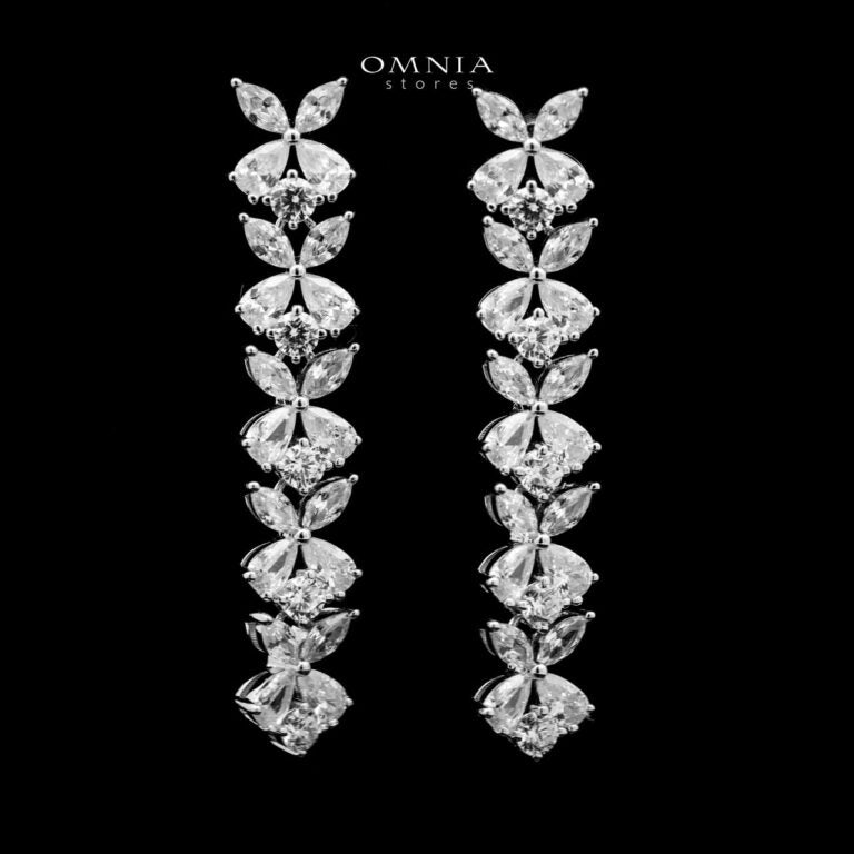Omnia Cahira Silver Drop Earrings in 925 Silver with High-Quality White Simulated Diamonds - OMNIASTORES UAE