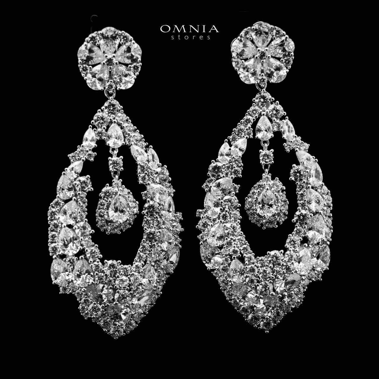 Omnia Evelien Silver Drop Earrings in 925 Silver with High-Quality White Simulated Diamonds - OMNIASTORES UAE