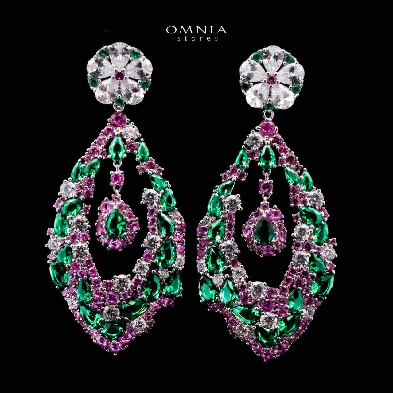 Omnia Evelien Silver Drop Earrings in 925 Silver with High-Quality Multi Color Simulated Diamonds - OMNIASTORES UAE
