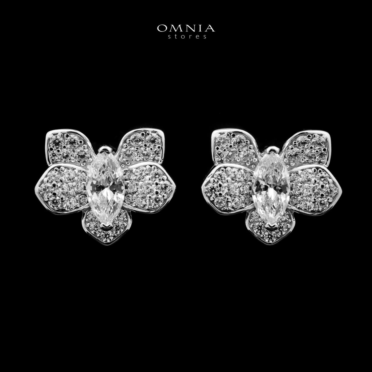 Omnia Barirah Silver Stud Earrings in 925 Silver with High-Quality White Simulated Diamonds - OMNIASTORES UAE