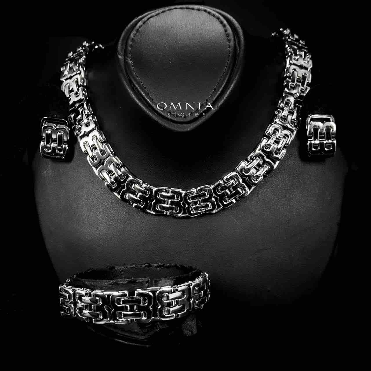 Omnia Arousah Silver Color Necklace,Bracelet & Earrings Set in High-Quality 15mm Stainless Steel - OMNIASTORES UAE
