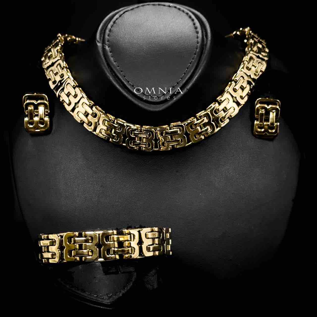 Omnia Arousah Copper Plated Gold Color Necklace,Bracelet & Earrings Set in High-Quality 15mm Stainless Steel - OMNIASTORES UAE