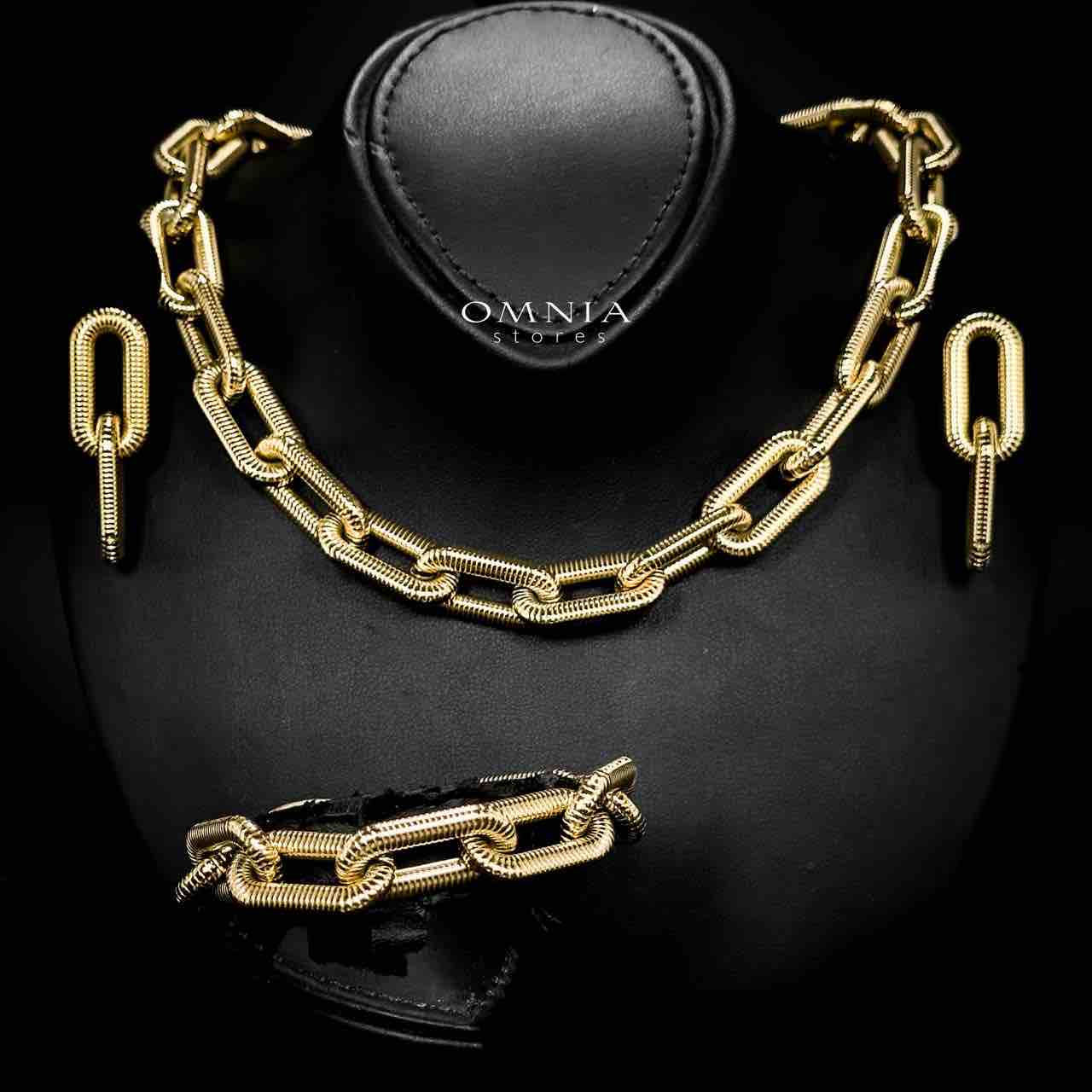 Omnia Diyanah 18k Gold Plated Necklace,Bracelet & Earrings Set in High-Quality 13mm Stainless Steel - OMNIASTORES UAE