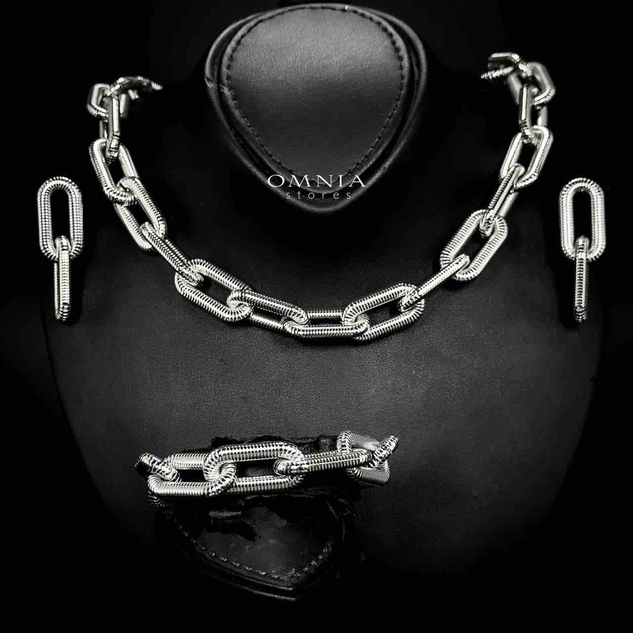 Omnia Diyanah Silver Color Necklace,Bracelet & Earrings Set in High-Quality 13mm Stainless Steel - OMNIASTORES UAE