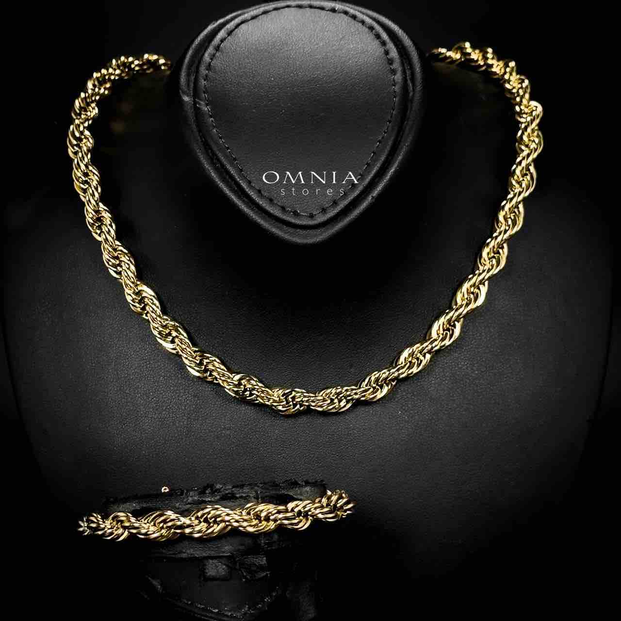 Omnia Faridah Copper Plated Gold Color Necklace and Bracelet Set in High-Quality 8mm Stainless Steel - OMNIASTORES UAE
