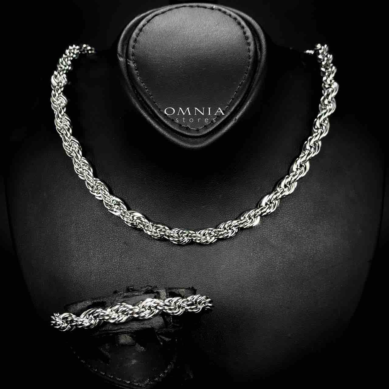 Omnia Faridah Silver Color Necklace and Bracelet Set in High-Quality 8mm Stainless Steel - OMNIASTORES UAE