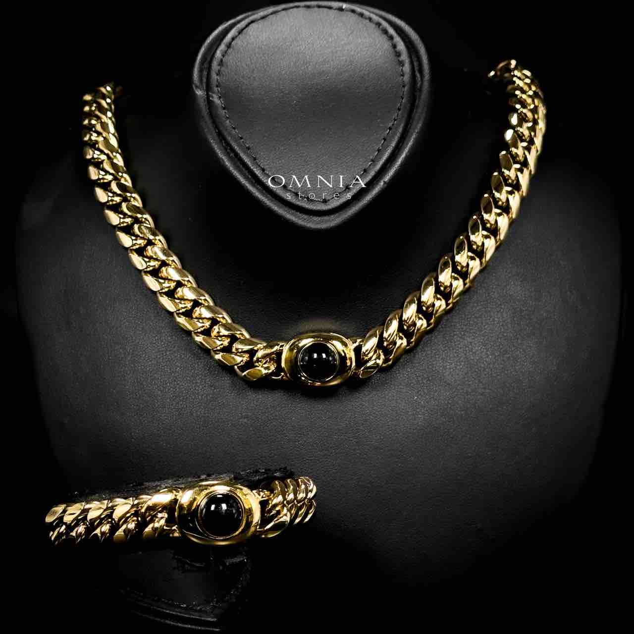 Omnia Hilyah Copper Plated Gold Color Necklace & Bracelet Set in High-Quality 12mm Stainless Steel - OMNIASTORES UAE