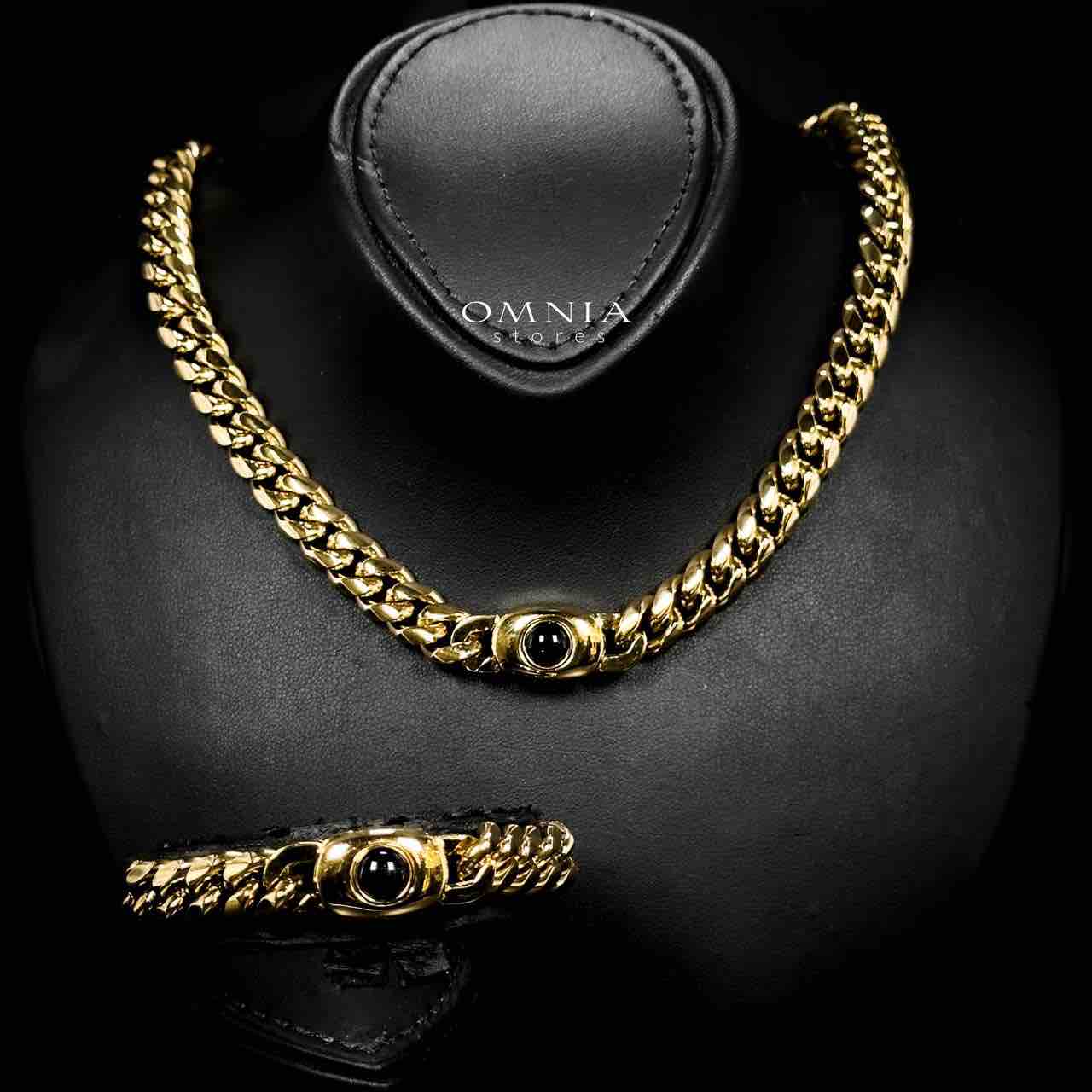 Omnia Hilyah Copper Plated Gold Color Necklace & Bracelet Set in High-Quality 10mm Stainless Steel - OMNIASTORES UAE