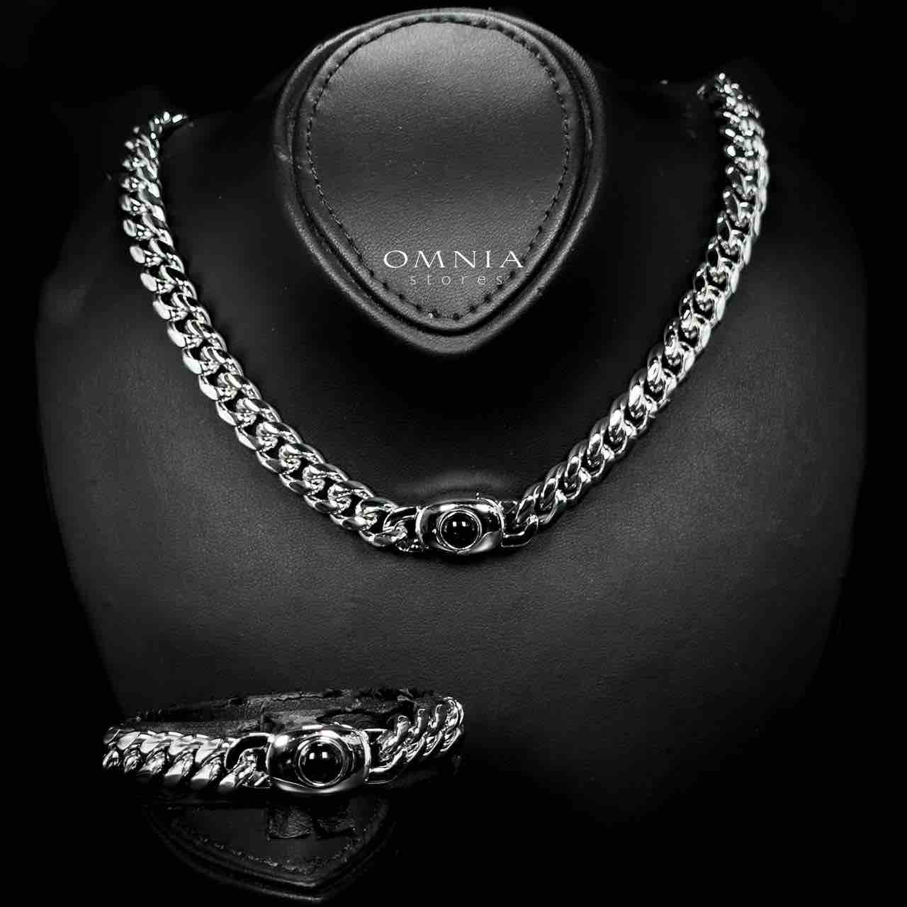 Omnia Hilyah Silver Color Necklace & Bracelet Set in High-Quality 10mm Stainless Steel - OMNIASTORES UAE