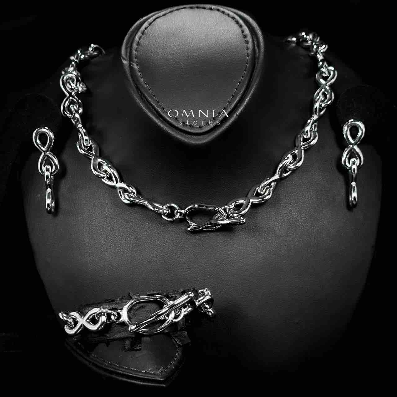 Omnia Kawsar Silver Color Necklace,Bracelet and Earrings Set in High-Quality Stainless Steel - OMNIASTORES UAE