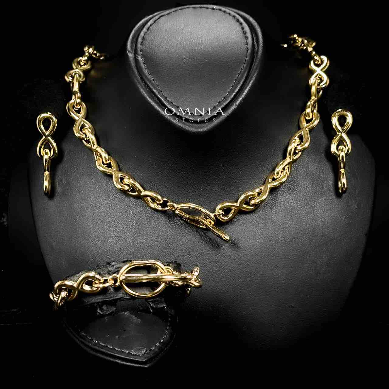 Omnia Kawsar Copper Plated Gold Color Necklace,Bracelet and Earrings Set in High-Quality Stainless Steel - OMNIASTORES UAE