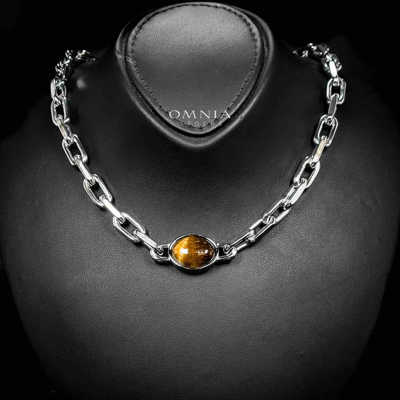 Omnia Caliya Silver Color Necklace,Bracelet and Earrings Set in High-Quality 8mm Stainless Steel with Brown Stone - OMNIASTORES UAE