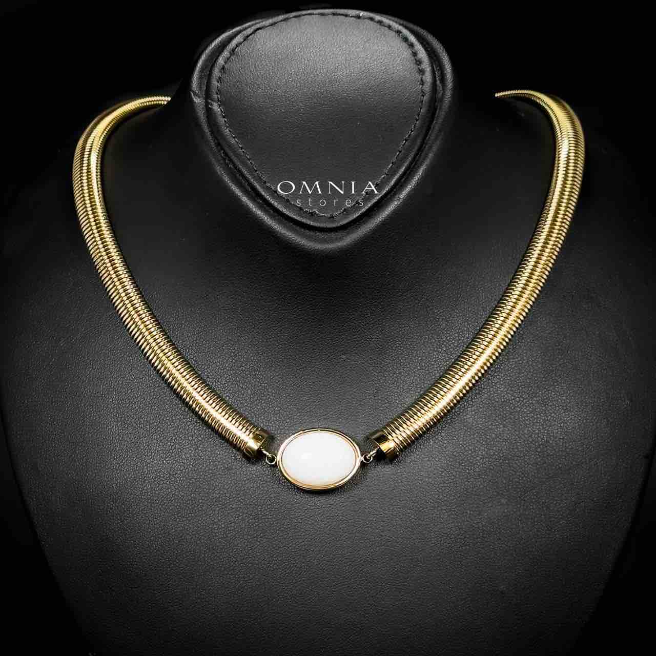 Omnia Naqiyah Copper Plated Gold Color Necklace,Bracelet and Earrings Set in High-Quality 8mm Stainless Steel with White Stone - OMNIASTORES UAE