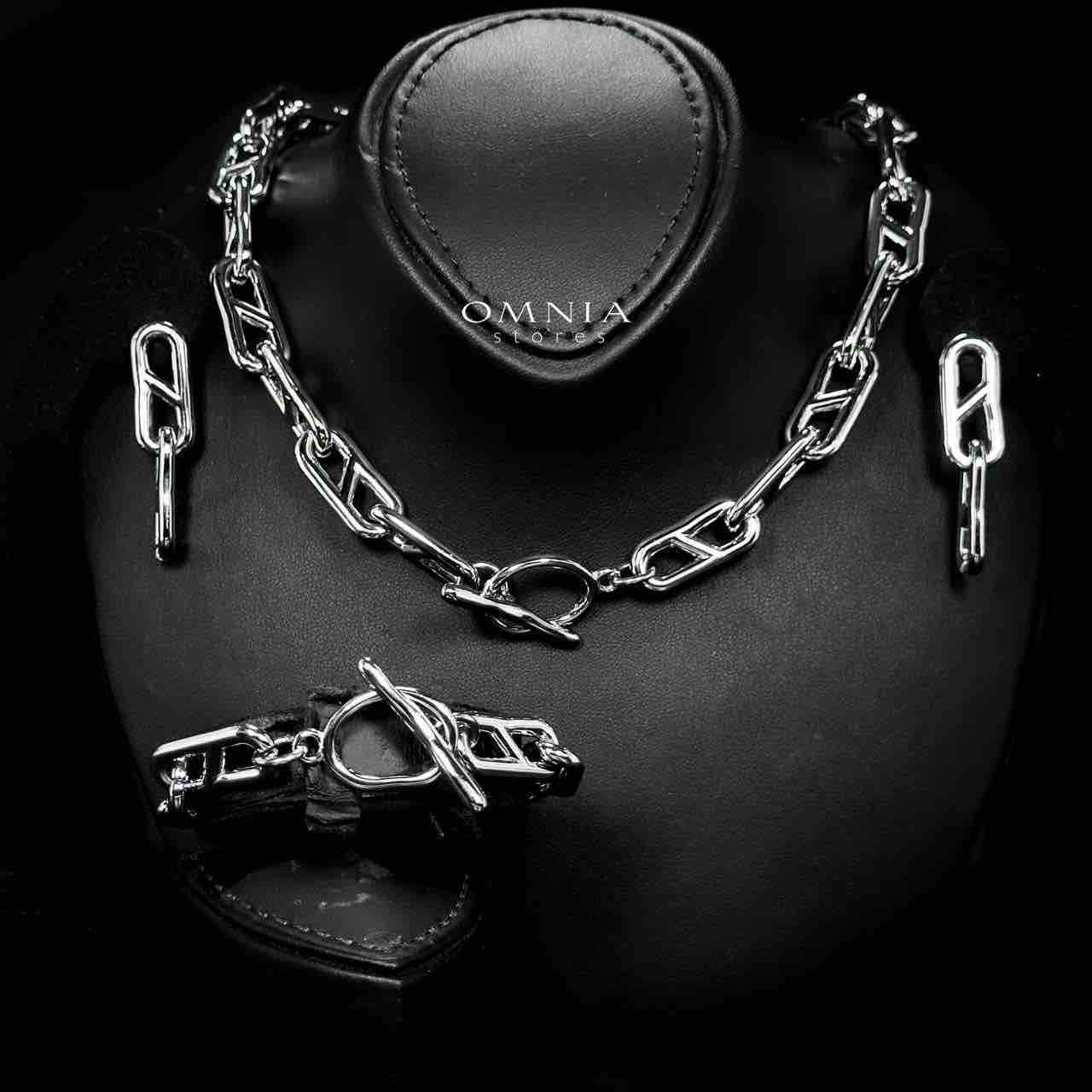 Omnia Nimrah Silver Color Necklace,Bracelet and Earrings Set in High-Quality 10.3mm Stainless Steel - OMNIASTORES UAE