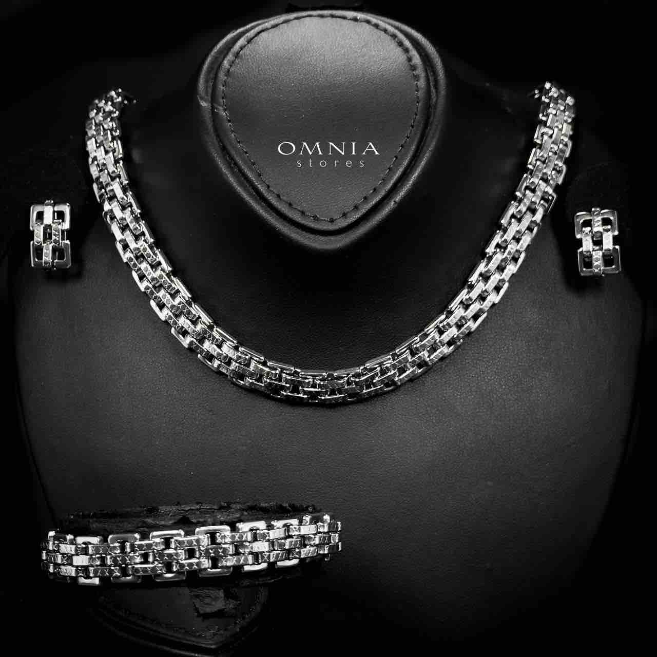 Omnia Islah Silver Color Necklace,Bracelet and Earrings Set in High-Quality 11mm Stainless Steel - OMNIASTORES UAE