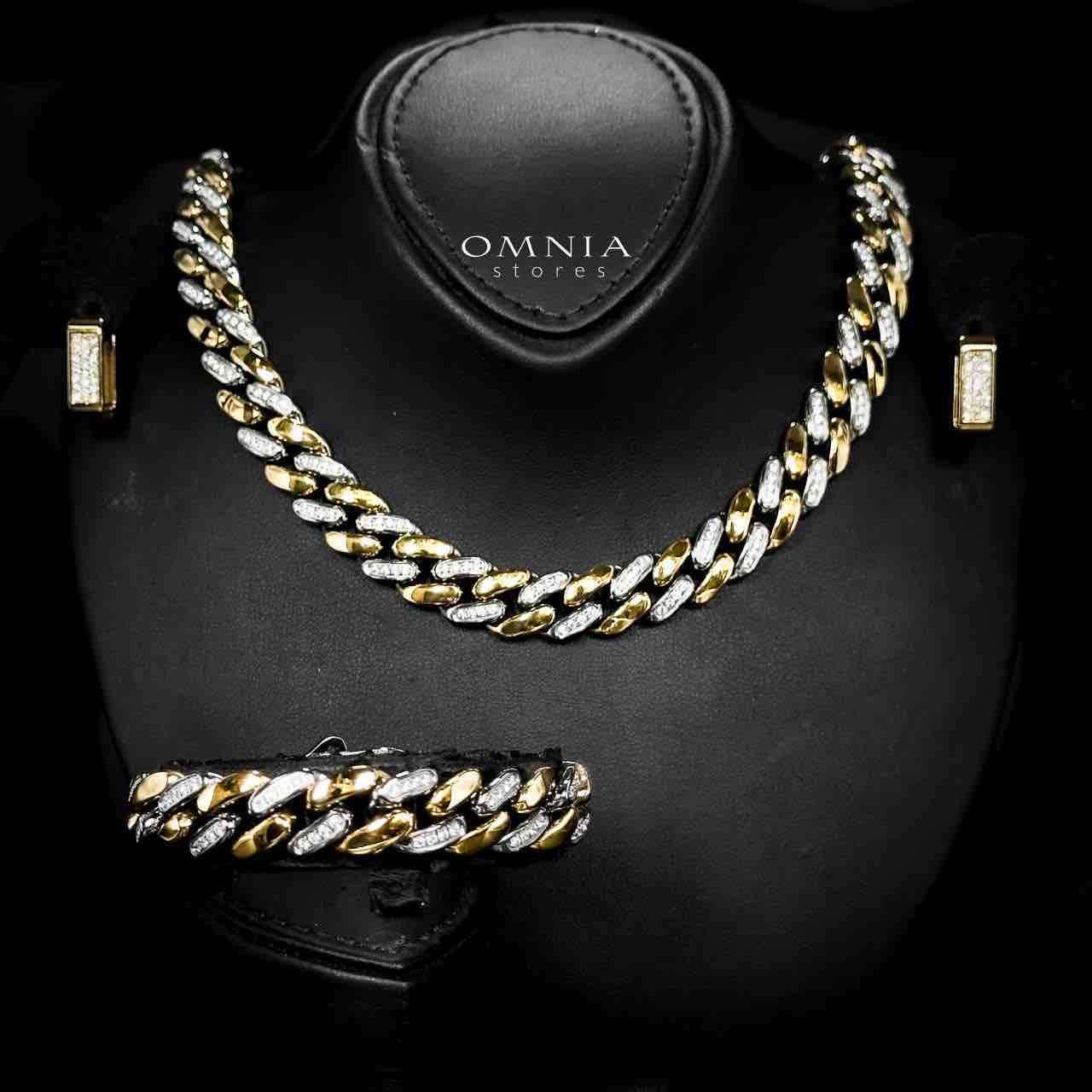Omnia Khadra Copper Plated Gold Color Mixed Necklace,Bracelet and Earrings Set in High-Quality 12mm Stainless Steel - OMNIASTORES UAE
