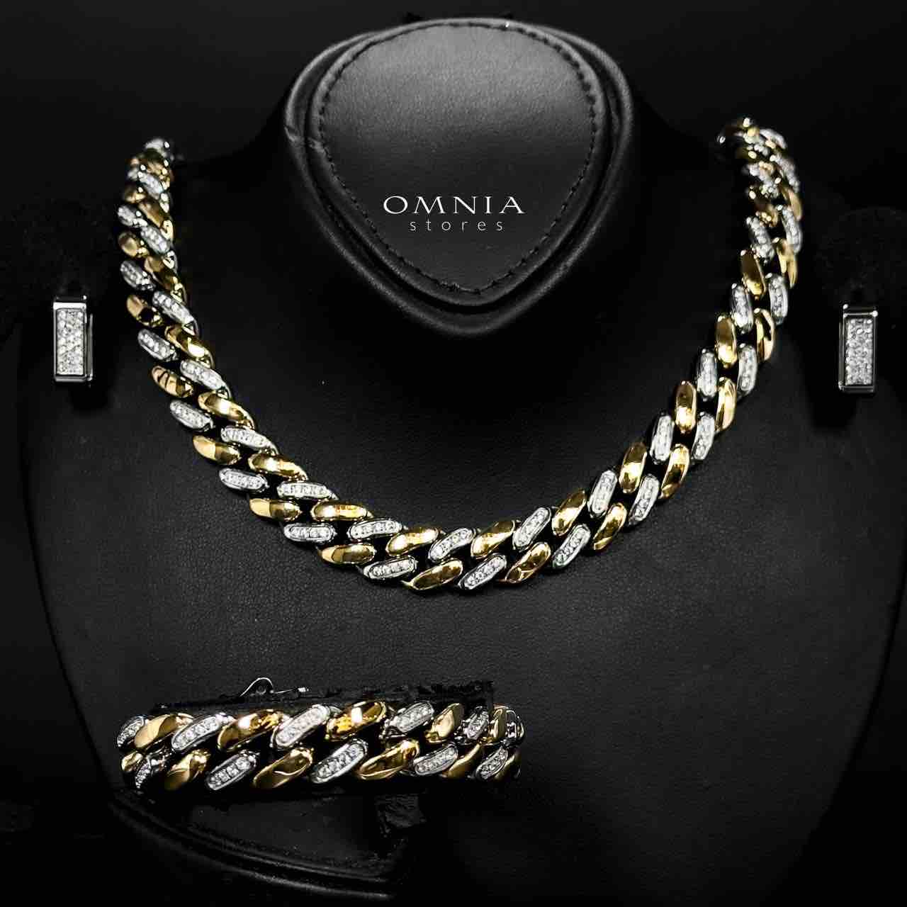 Omnia Khadra Copper Plated Gold Color Necklace,Bracelet and Silver Color Earrings Set in High-Quality 12mm Stainless Steel - OMNIASTORES UAE