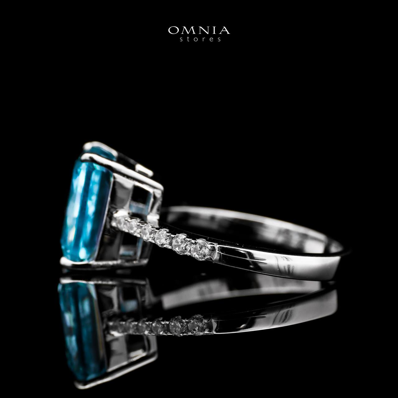 Omnia Alcina Radiant Cut Sky Blue Ring in 92.5 Silver with High Quality Simulated Diamonds - OMNIASTORES UAE