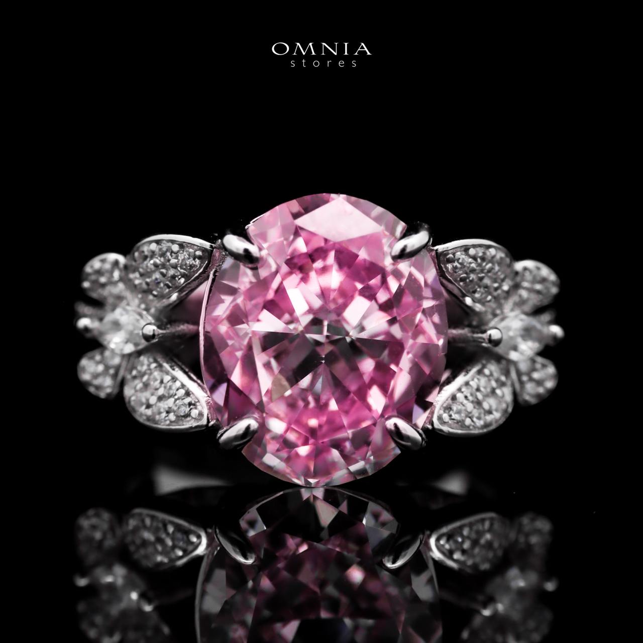 Omnia Maysun Pink Oval Ring in 92.5 Silver with High Quality Simulated Diamonds - OMNIASTORES UAE