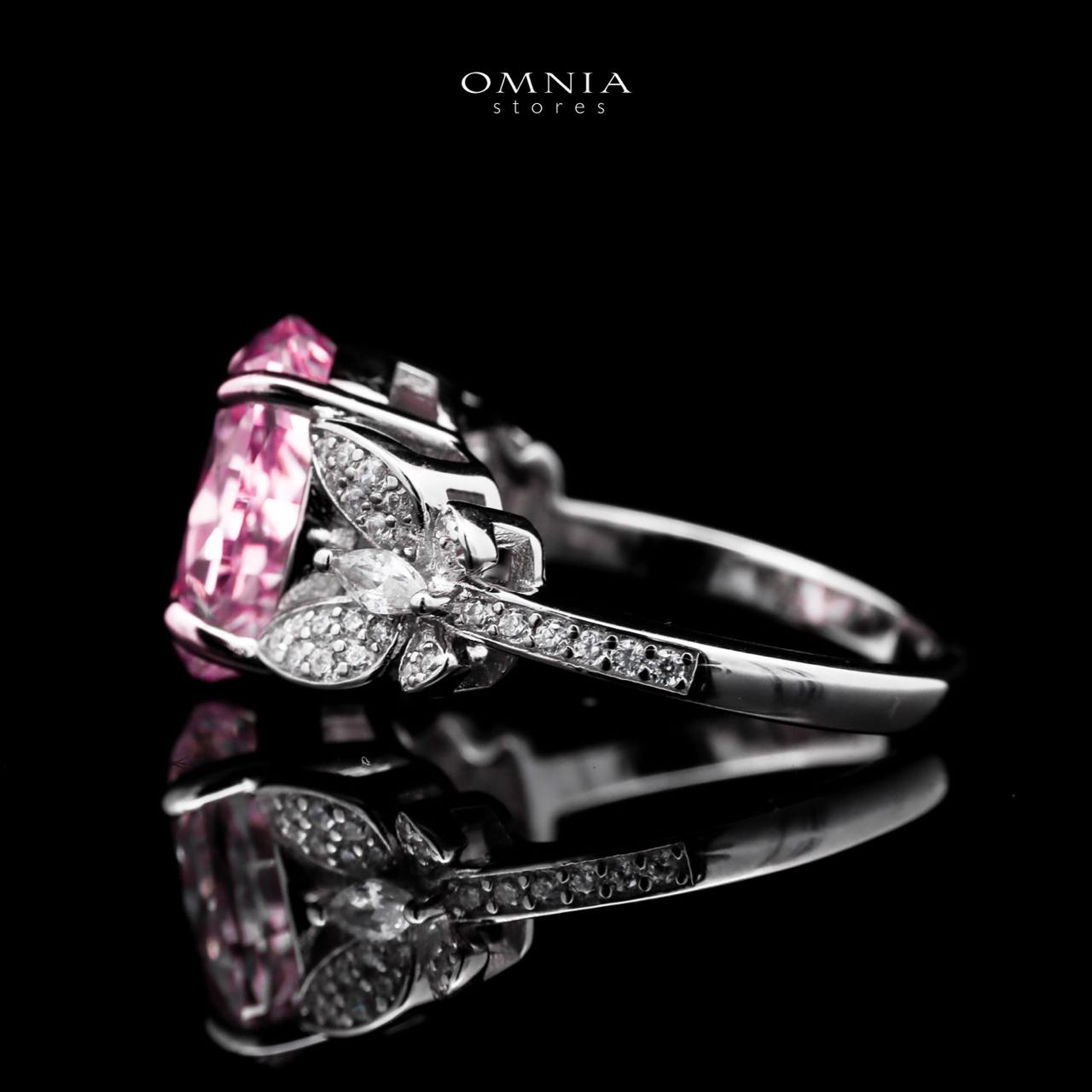 Omnia Maysun Pink Oval Ring in 92.5 Silver with High Quality Simulated Diamonds - OMNIASTORES UAE