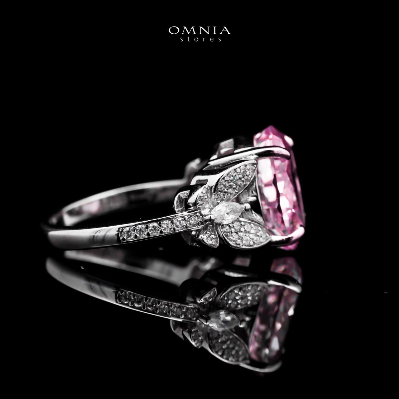 Omnia Maysun Pink Oval Ring in 92.5 Silver with High Quality Simulated Diamonds - OMNIASTORES UAE