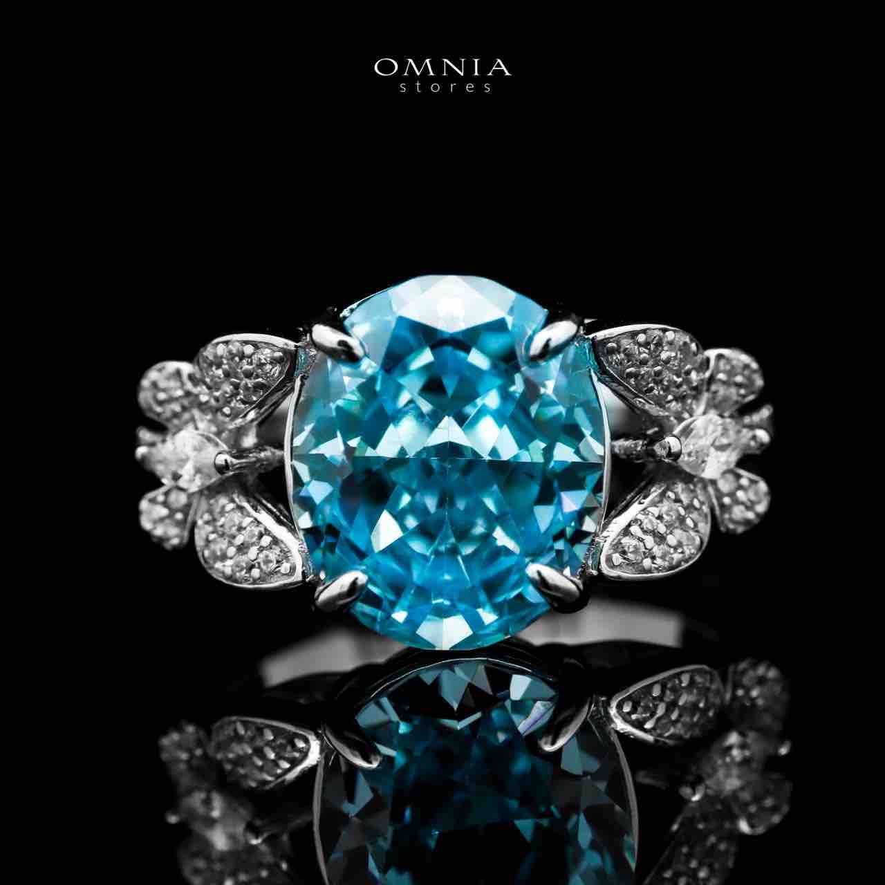 Omnia Maysun Baby Blue Oval Ring in 925 Silver with Simulated Diamonds - OMNIASTORES UAE