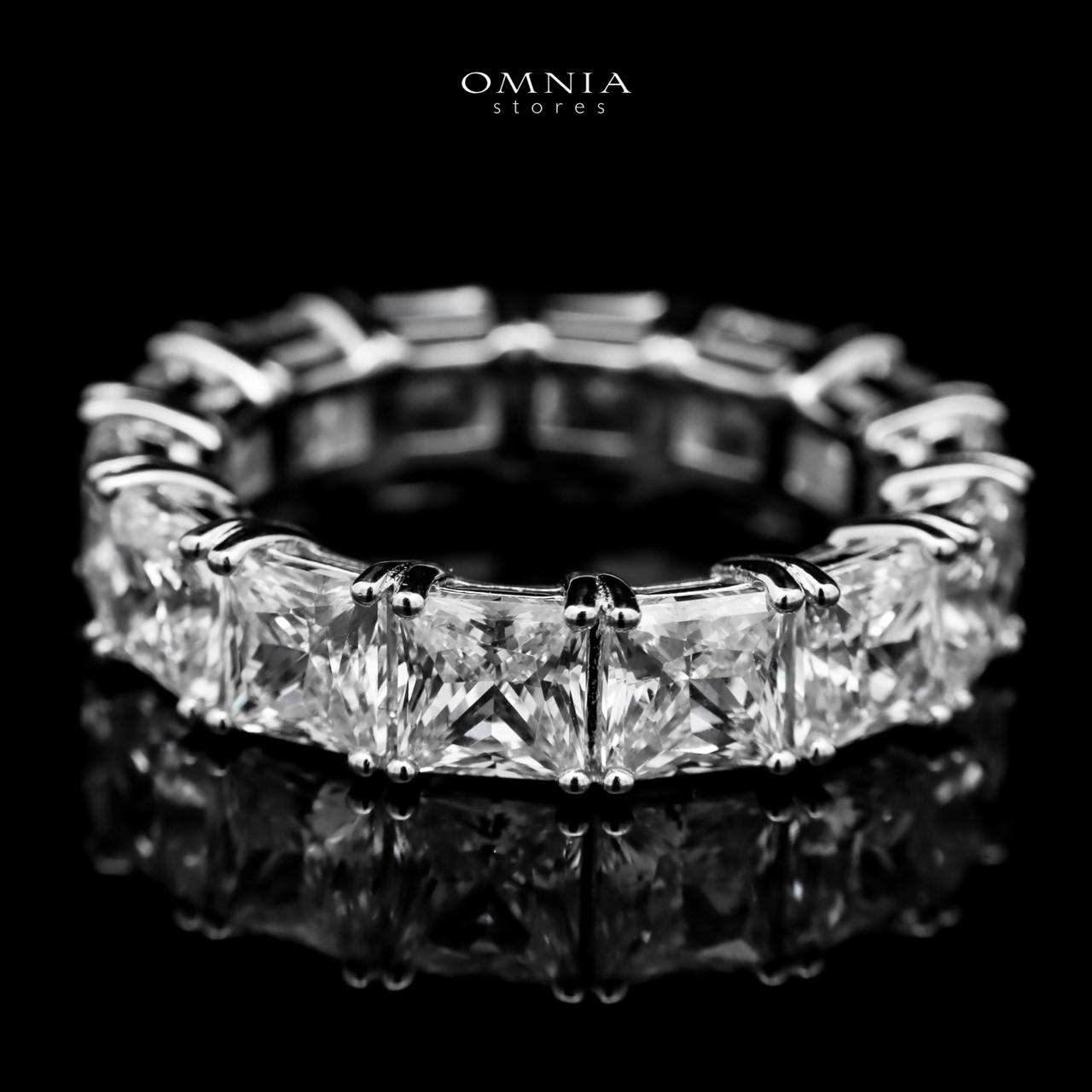Omnia Amani Princess Cut Eternity White Ring in 92.5 Silver with High Quality Simulated Diamonds - OMNIASTORES UAE
