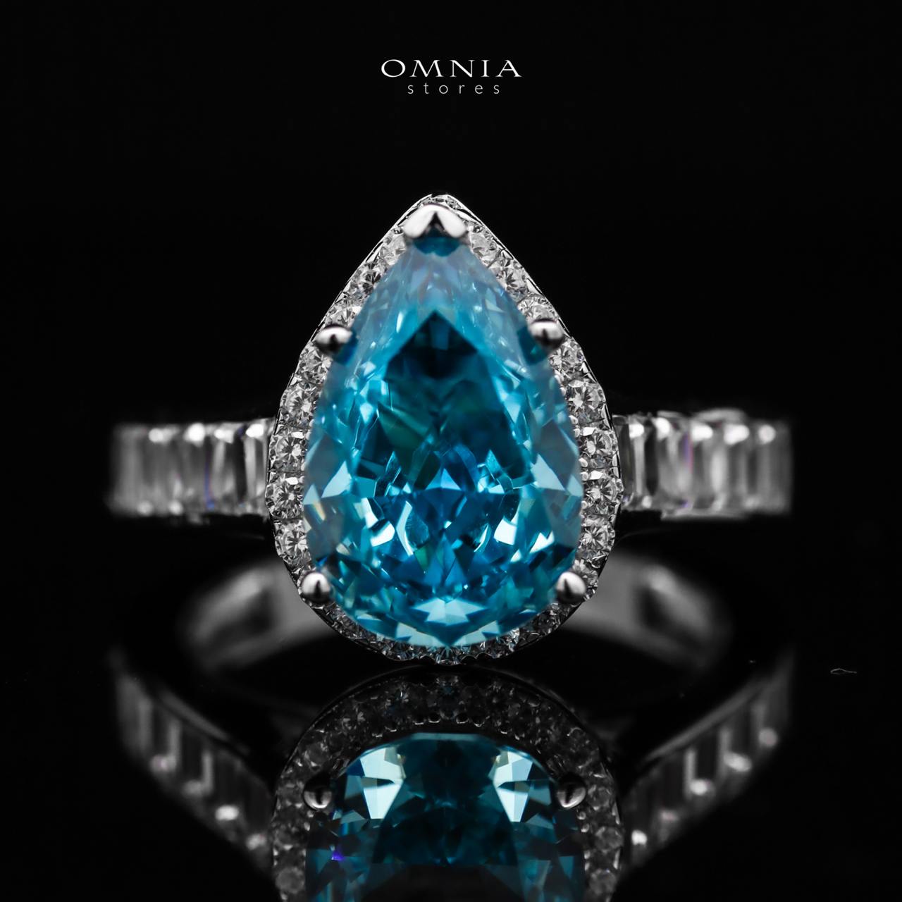Omnia Layal Pear Shaped Sky Blue Ring in 92.5 Silver with High Quality Simulated Diamonds - OMNIASTORES UAE