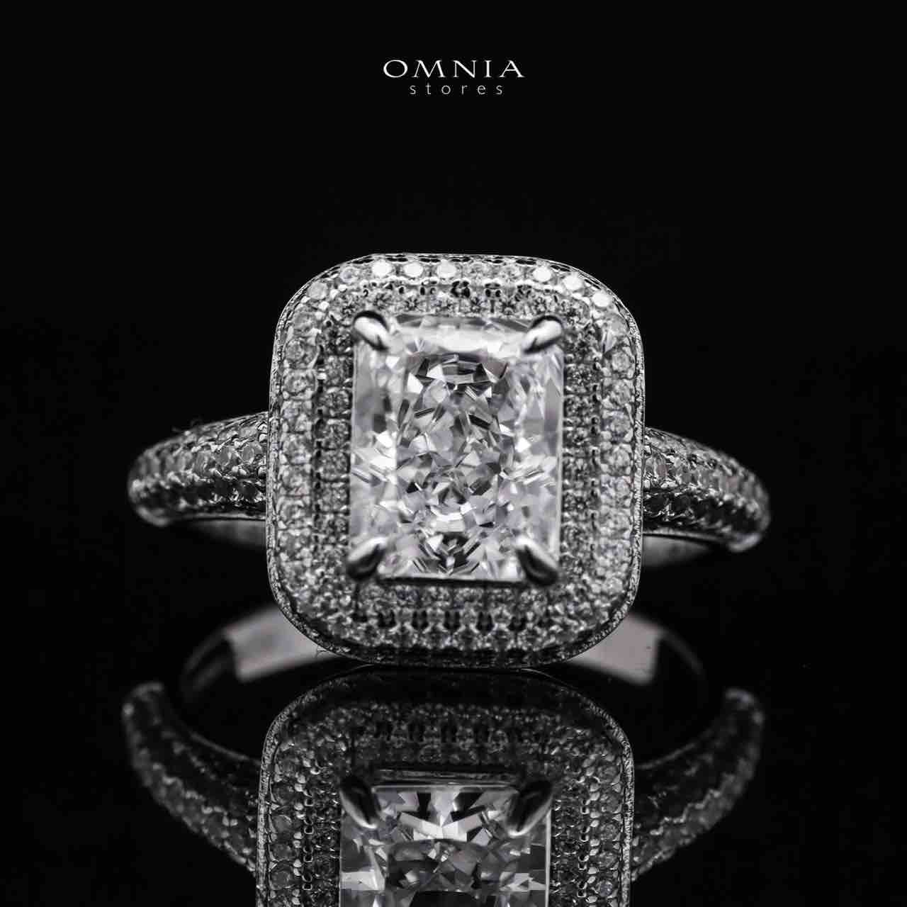 Omnia Liana Radiant Cut Ring in 92.5 Silver with High Quality Simulated Diamonds - OMNIASTORES UAE