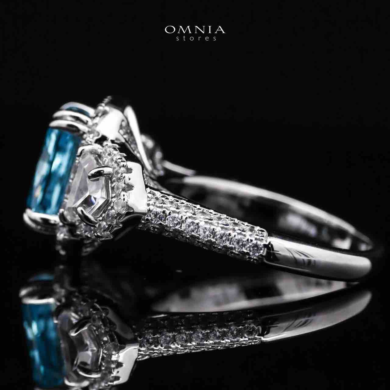 Omnia Aseel Radiant Cut Sky Blue Ring in 92.5 Silver with High Quality Simulated Diamonds - OMNIASTORES UAE