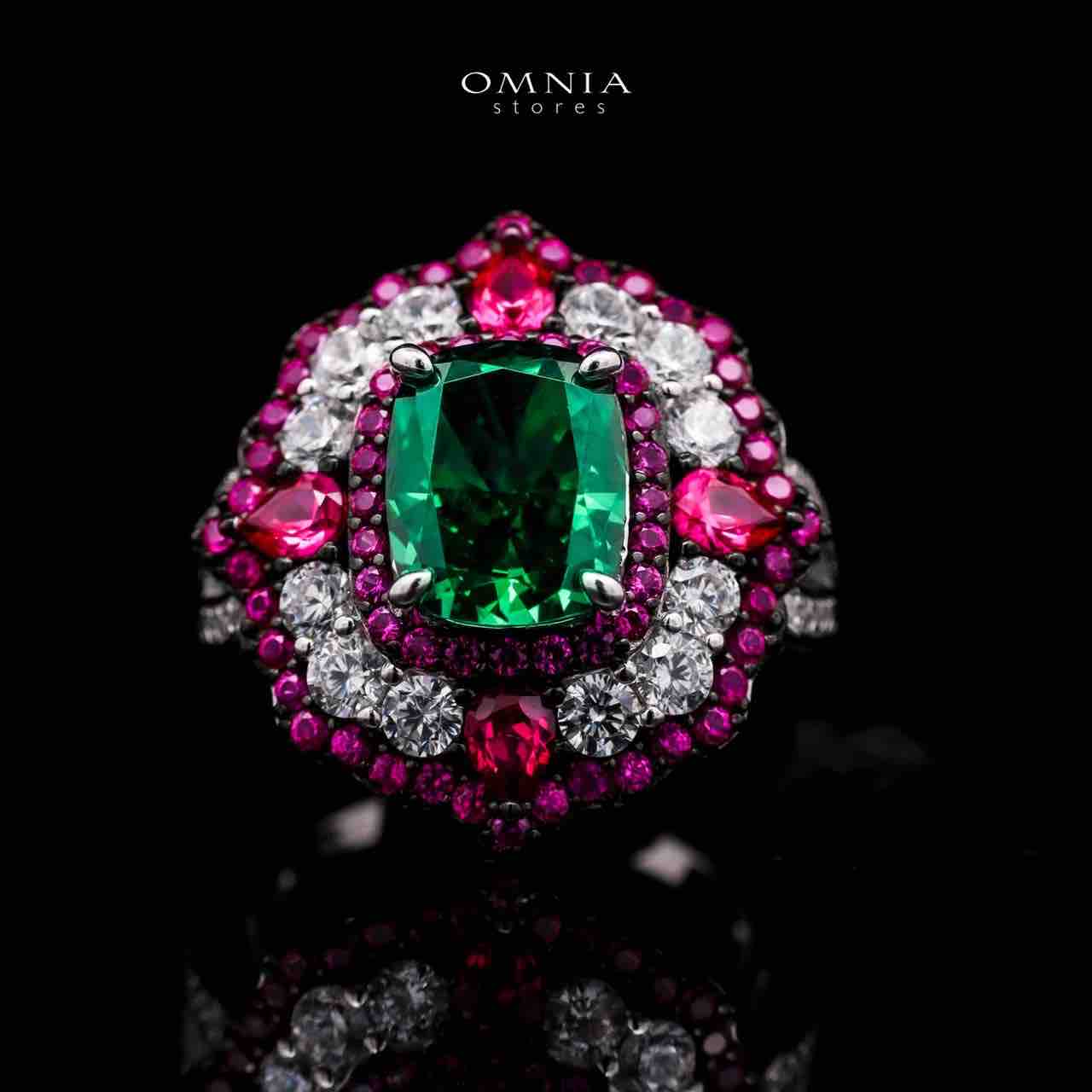Omnia Maliya Green and Pink Ring in 92.5 Silver with High Quality Simulated Diamonds - OMNIASTORES UAE