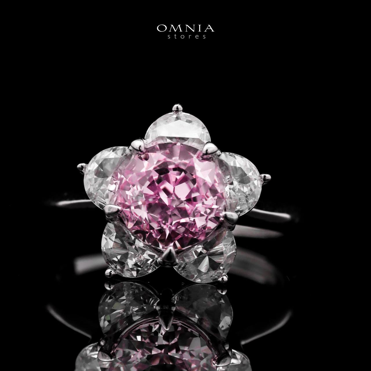 Omnia Ivana White and Pink Flower Ring in High Quality Iced Cut - OMNIASTORES UAE