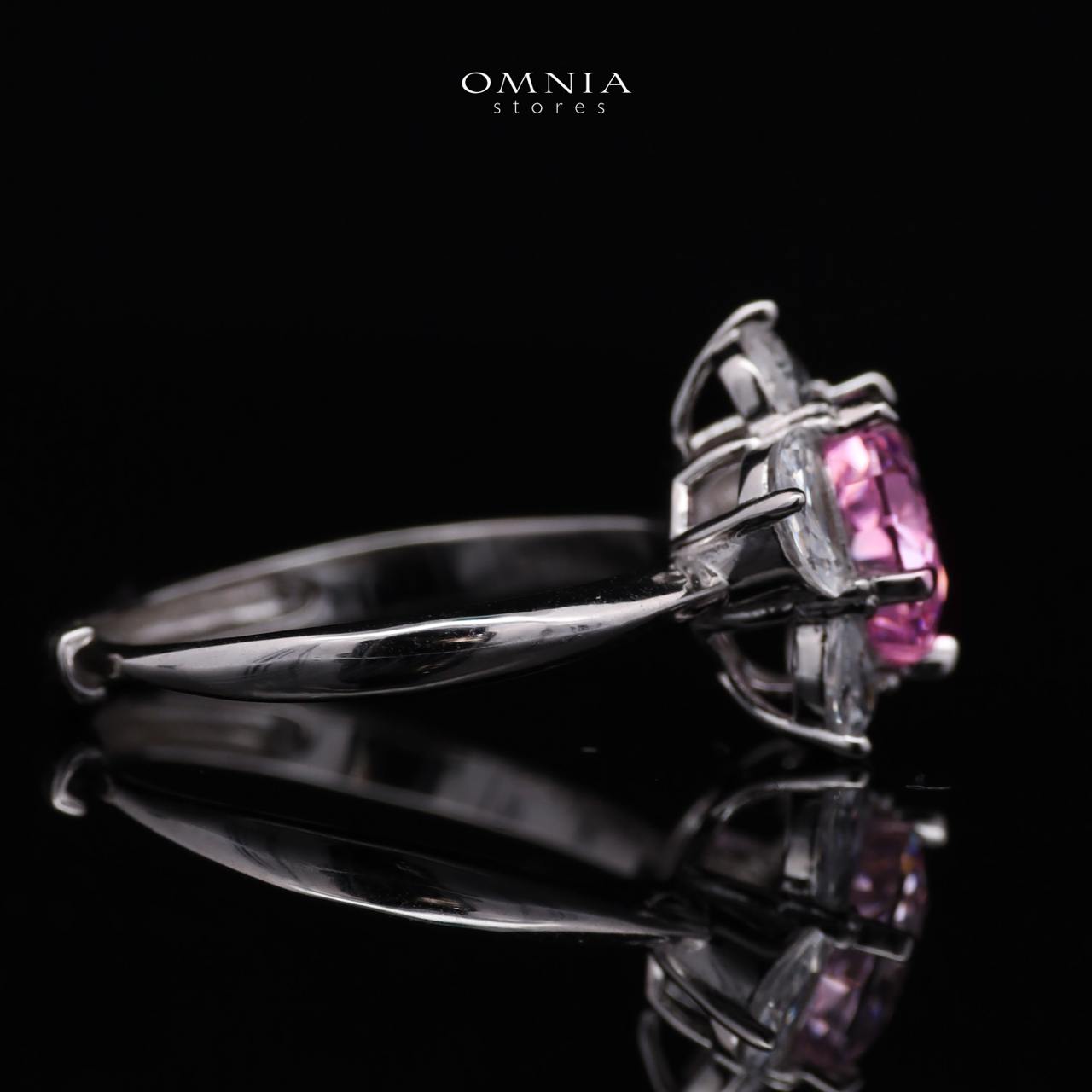 Omnia Ivana White and Pink Flower Ring in High Quality Iced Cut - OMNIASTORES UAE