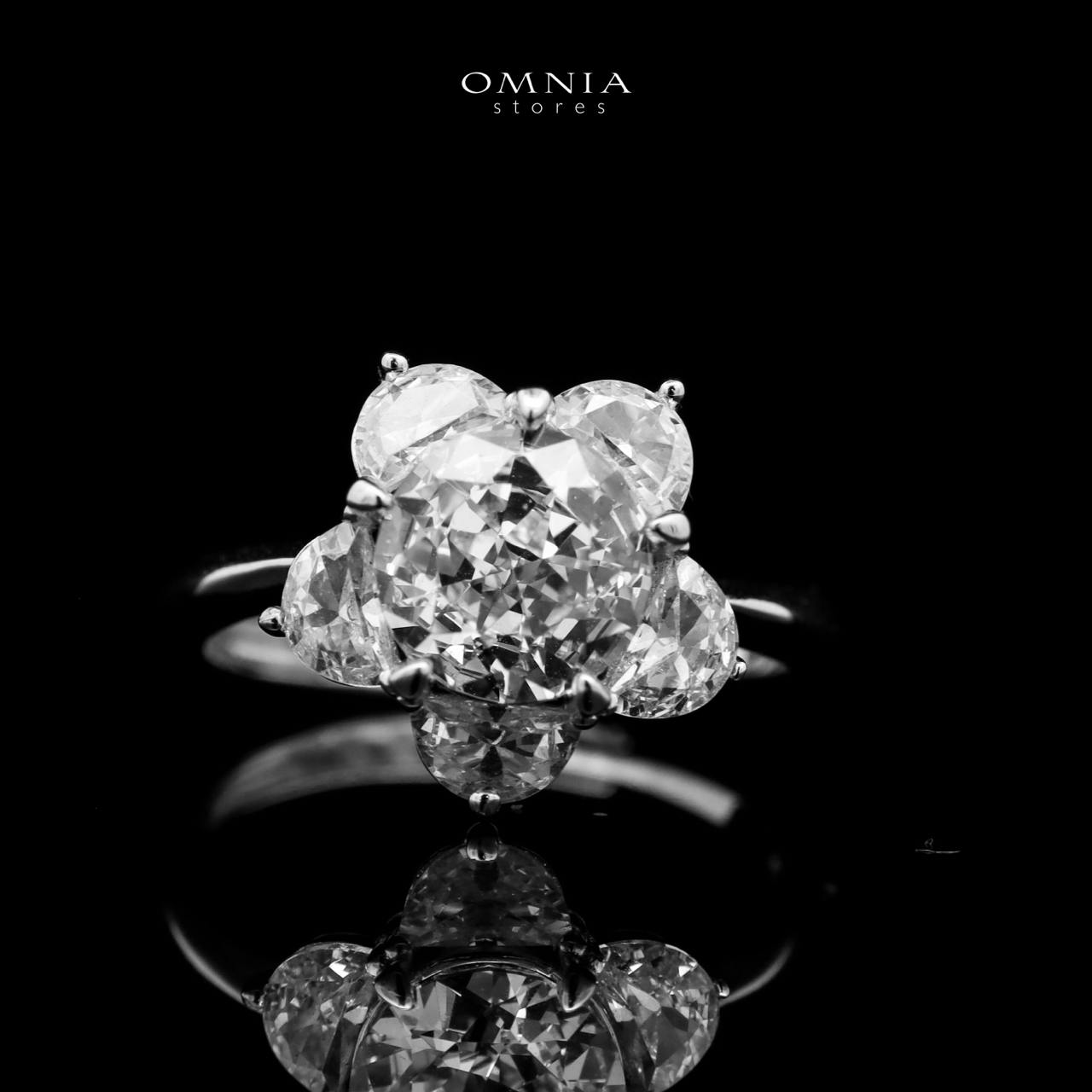 Omnia Ivana Pure White Flower Ring in High Quality Iced Cut - OMNIASTORES UAE