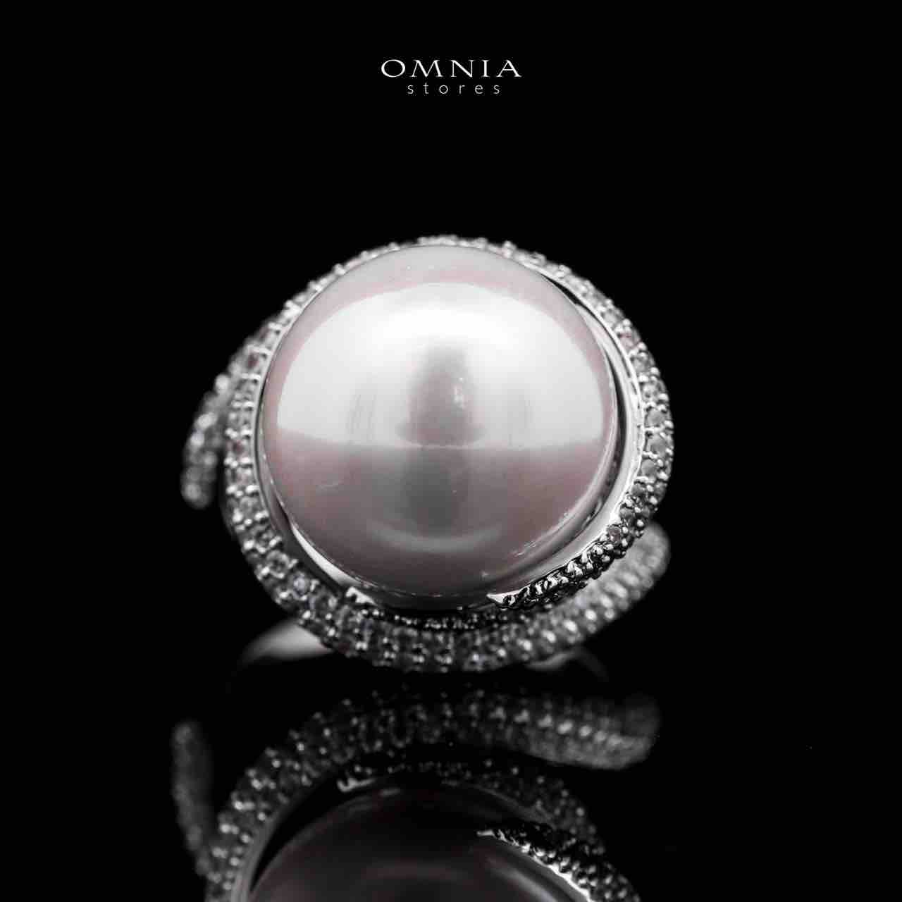 Omnia Leena White Pearl Ring in High Quality Copper Rhodium Plated - OMNIASTORES UAE
