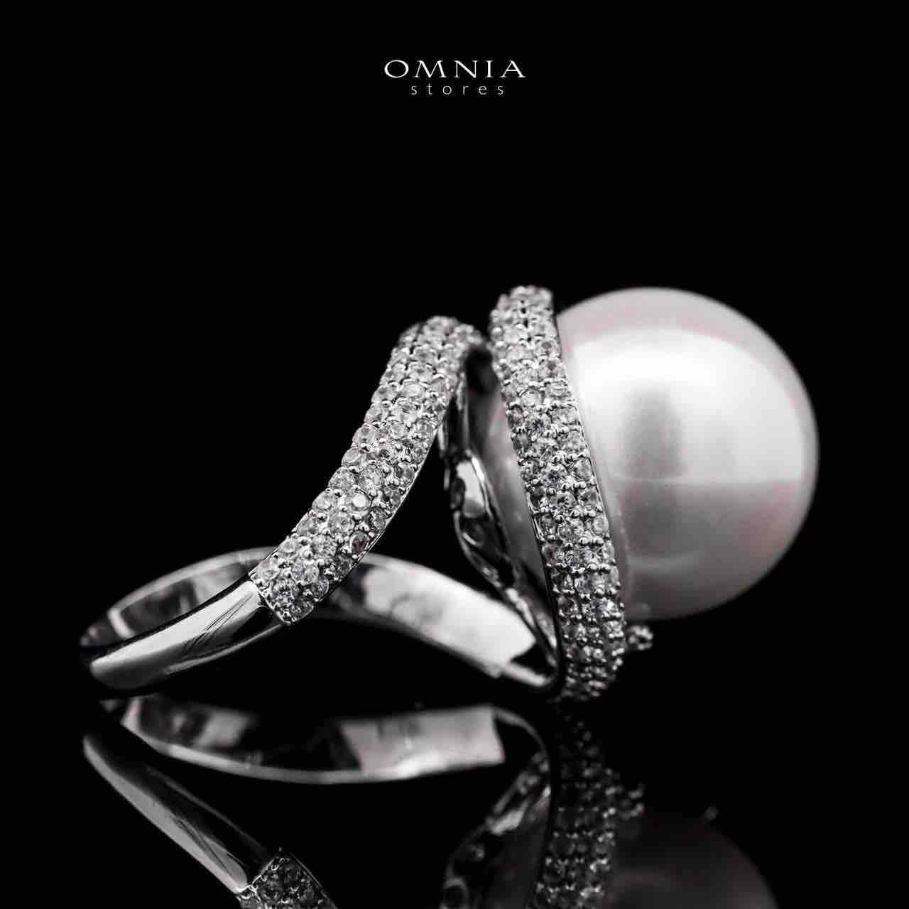 Omnia Leena White Pearl Ring in High Quality Copper Rhodium Plated