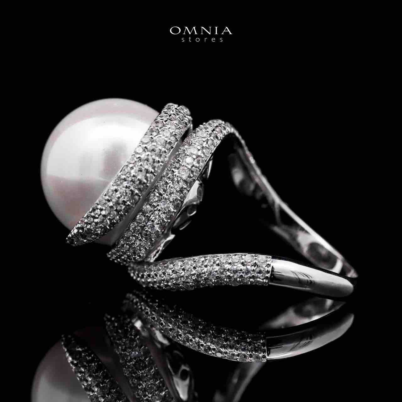 Omnia Leena White Pearl Ring in High Quality Copper Rhodium Plated
