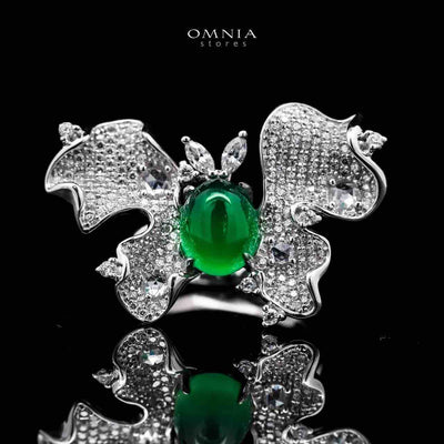خاتم Omnia Dana Butterfly المصنوع من الفضة عيار 92.5 مرصع بالألماس المحاكى عالي الجودة