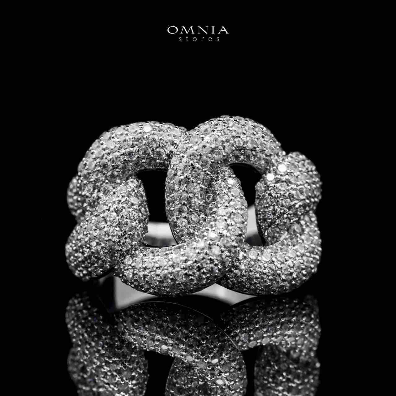 Omnia Amina Bold Chain White Ring in High Quality Copper Rhodium Plated - OMNIASTORES UAE