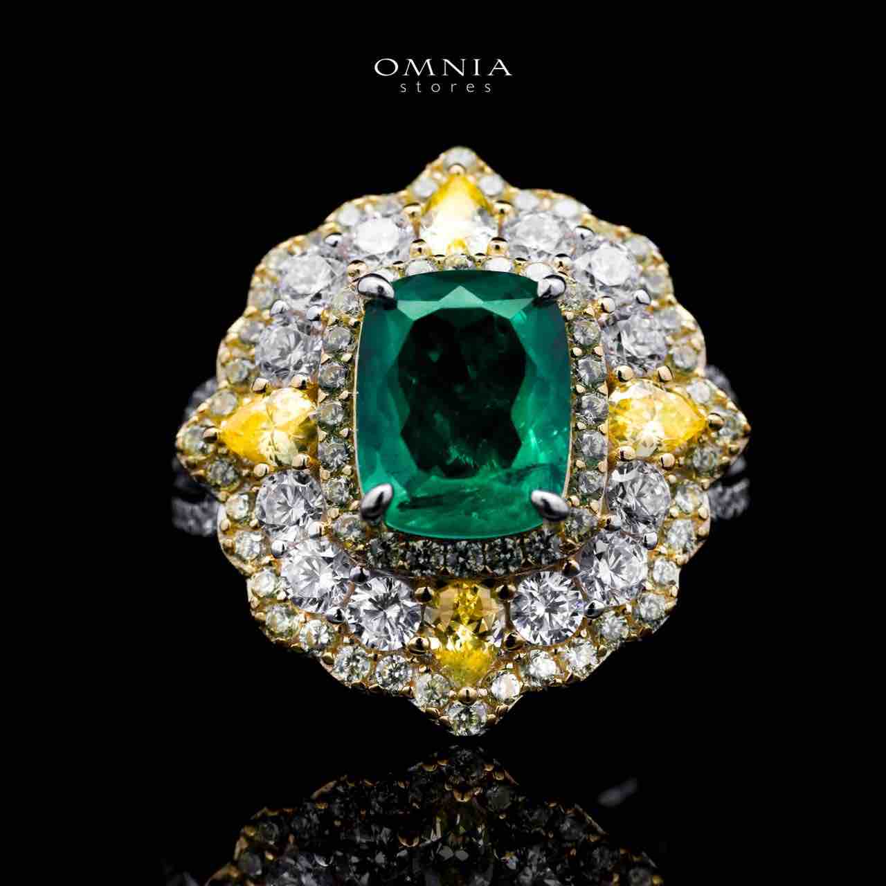 Omnia Maliya Green Ring in 92.5 Silver High Quality Simulated Diamonds - OMNIASTORES UAE
