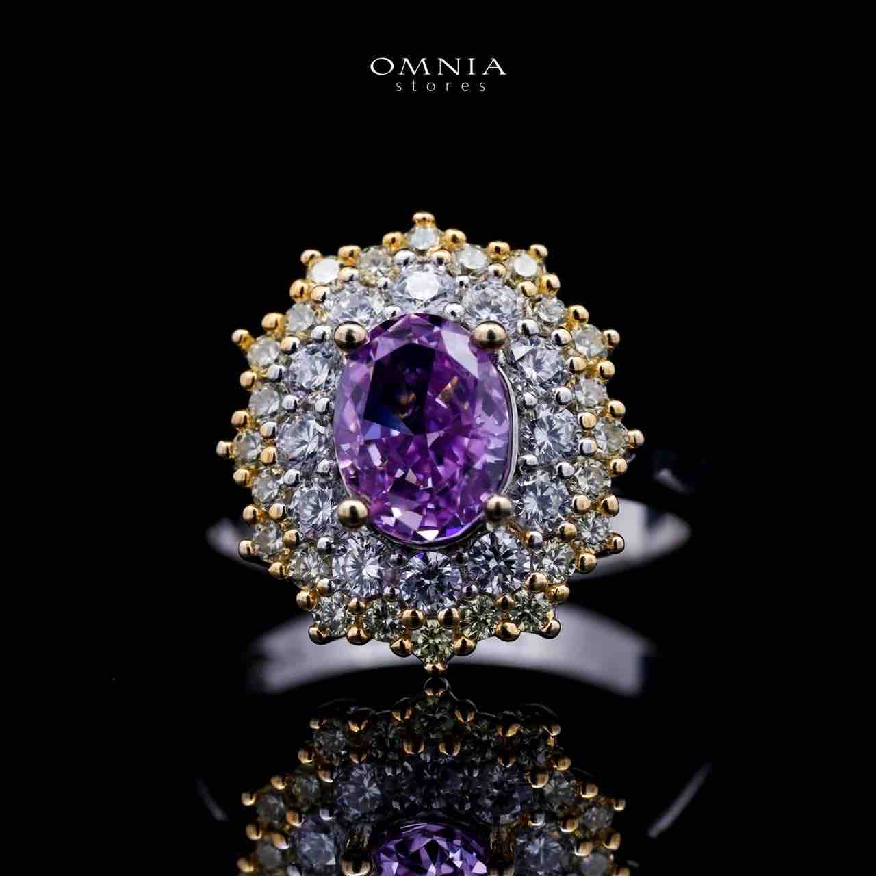 Omnia Faryal Oval Purple Stone Ring in 92.5 Silver with High Quality Simulated Diamonds - OMNIASTORES UAE