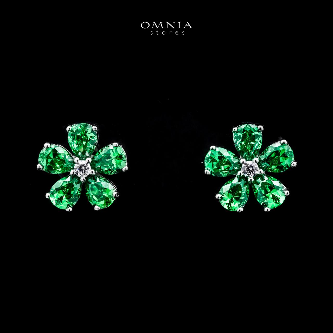 Omnia Emerald Bloom Stud Earrings In 92.5 Silver with High Quality Simulated Diamonds - OMNIASTORES UAE