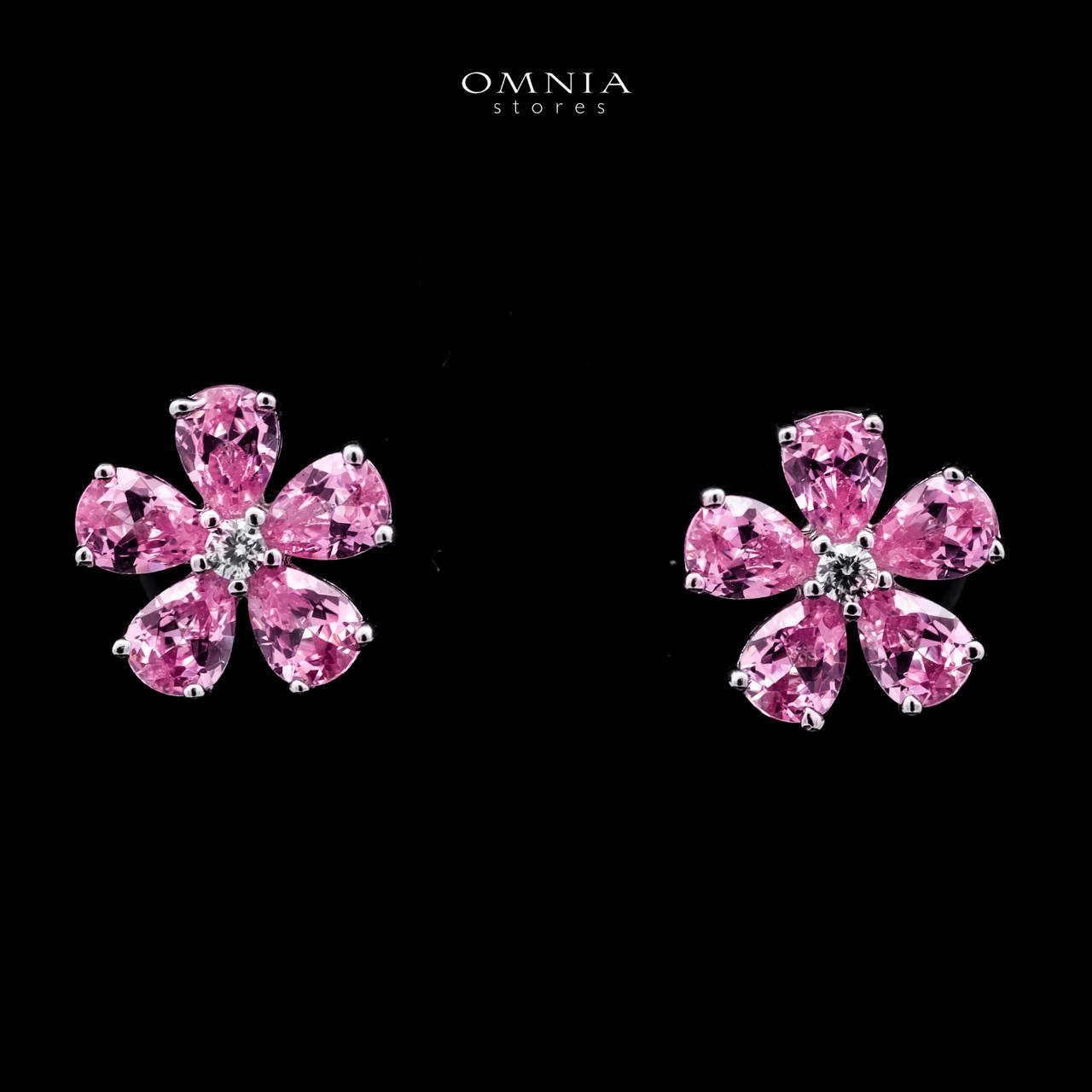 Omnia Pink Blossom Stud Earrings In 92.5 Silver with High Quality Simulated Diamonds - OMNIASTORES UAE