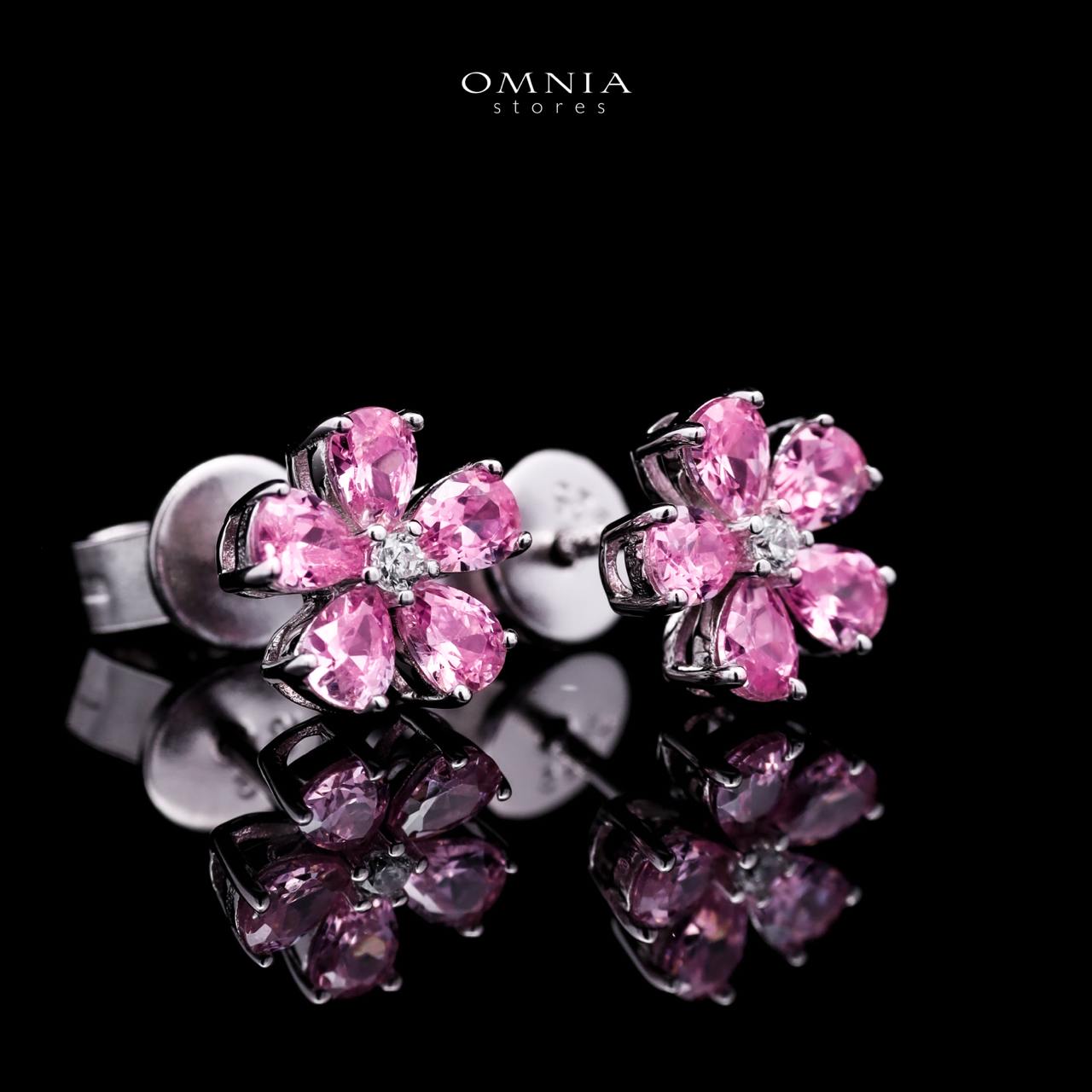 Omnia Pink Blossom Stud Earrings In 92.5 Silver with High Quality Simulated Diamonds - OMNIASTORES UAE