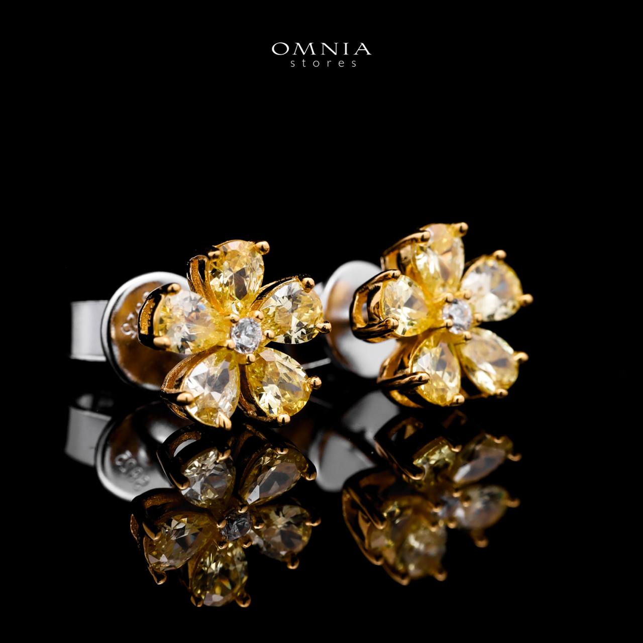 Omnia Yellow Radiance Flower Stud Earrings In 92.5 Silver with High Quality Simulated Diamonds - OMNIASTORES UAE