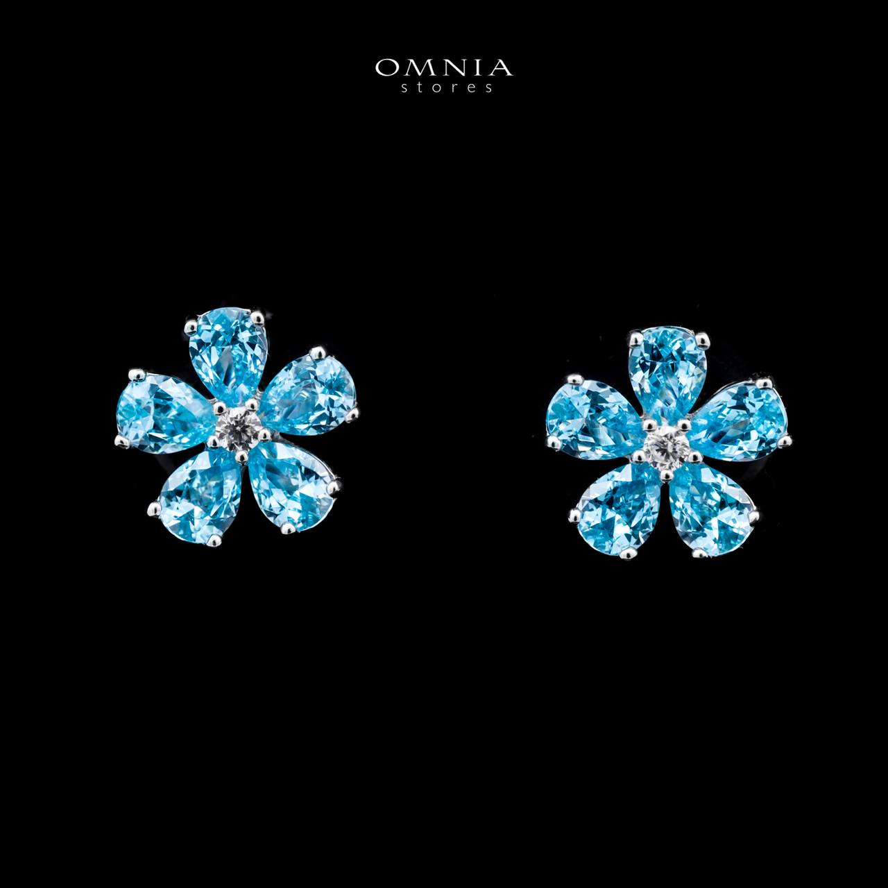Omnia Aqua Flower Stud Earrings In 925 Silver with High Quality Simulated Diamonds - OMNIASTORES UAE