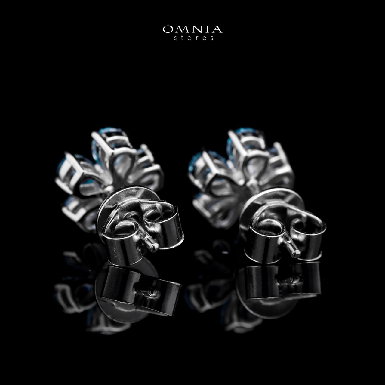 Omnia Aqua Flower Stud Earrings In 925 Silver with High Quality Simulated Diamonds - OMNIASTORES UAE