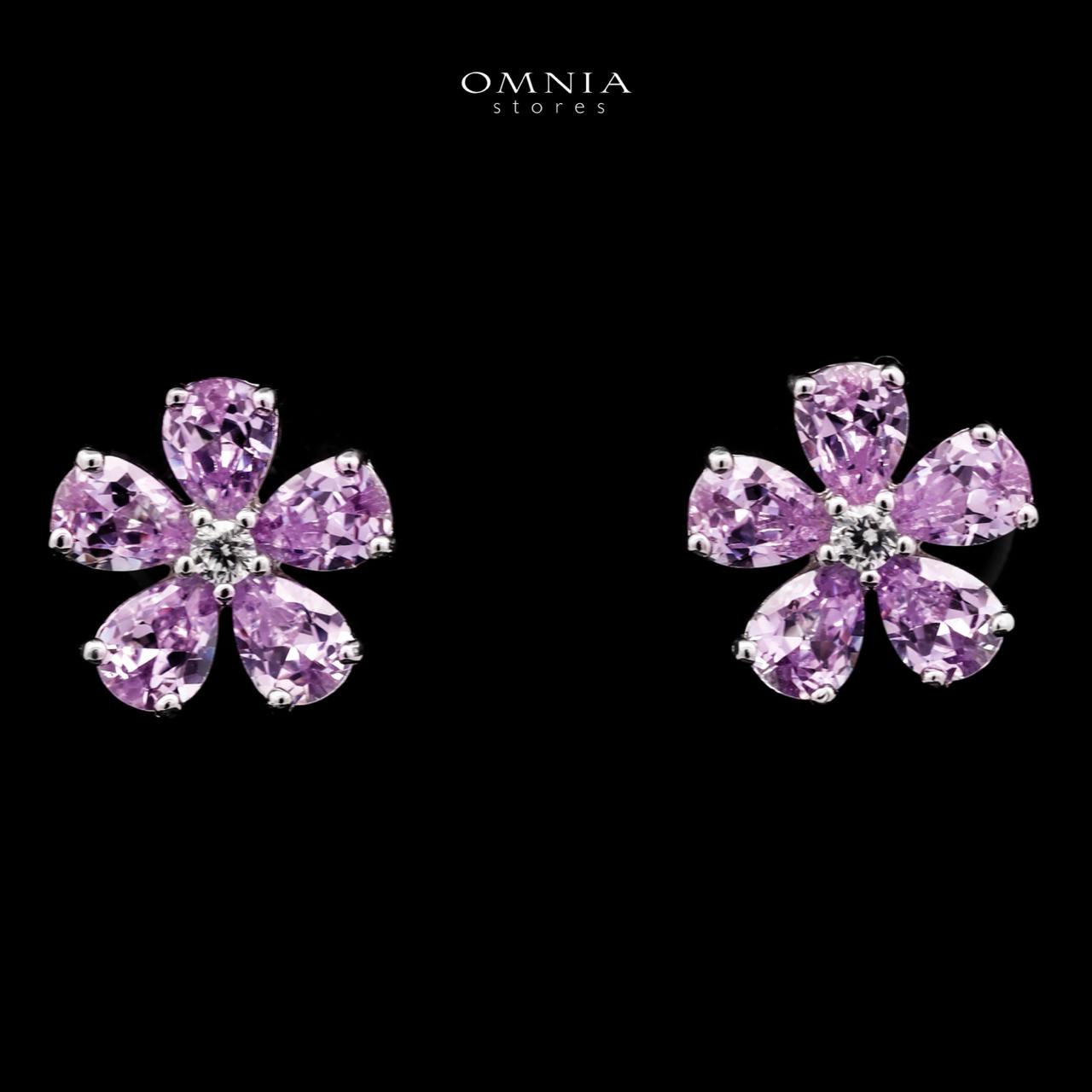 Omnia Purple Bloom Stud Earrings In 92.5 Silver with High Quality Simulated Diamonds - OMNIASTORES UAE