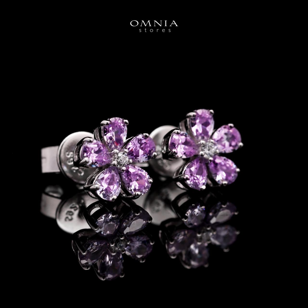 Omnia Purple Bloom Stud Earrings In 92.5 Silver with High Quality Simulated Diamonds - OMNIASTORES UAE